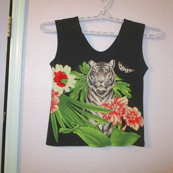 VALENTINA White TIGER Twin Set Size M RHINESTONES 2 Piece TOP & JACKET Vintage - Picture 2 of 12